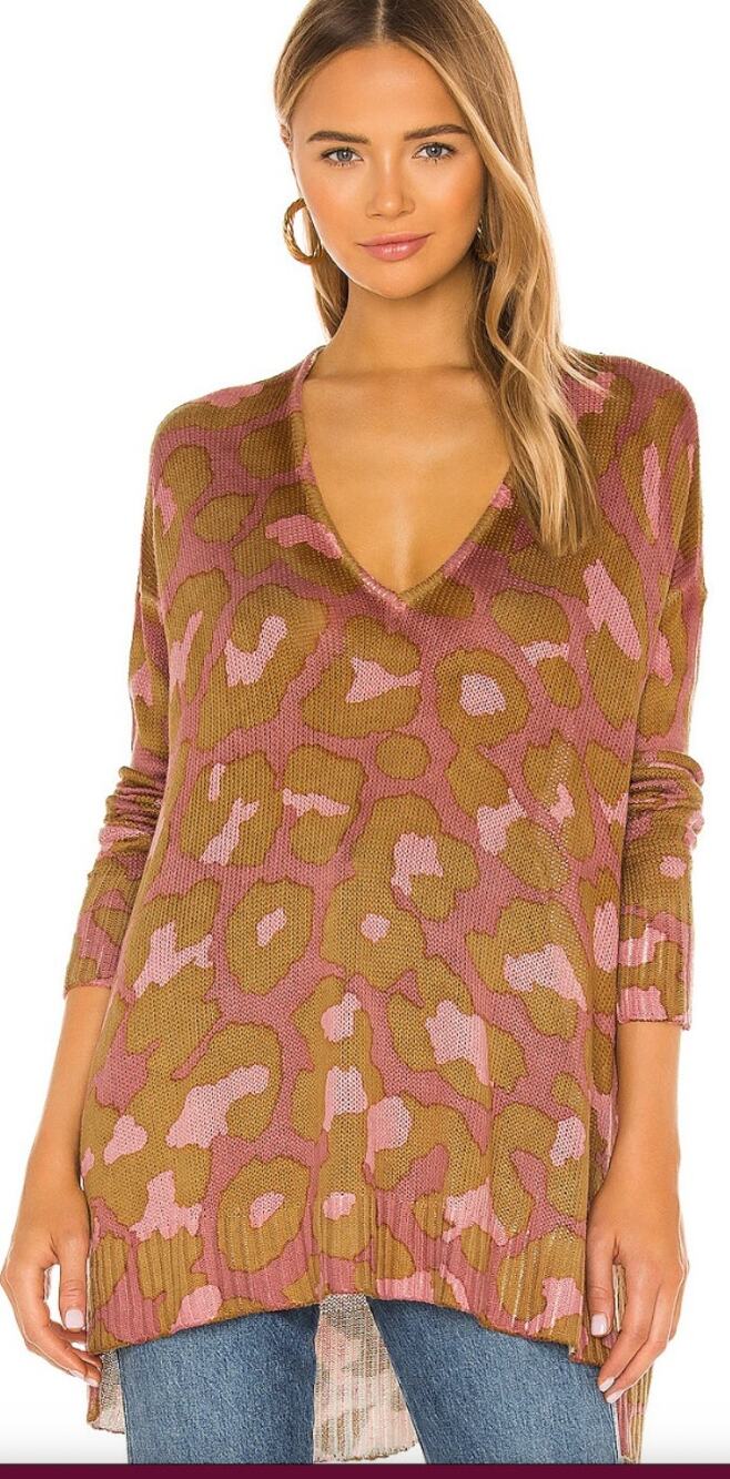 Revolve Womens Small Show Me Your MUMU  Hug me sweater Rosey Leopard Knit pink